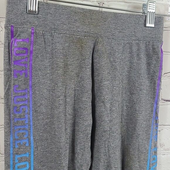 Justice Girls 12 LOVE Logo Legging Heather Gray Casual Stretch Pant Green Blue - Picture 4 of 7